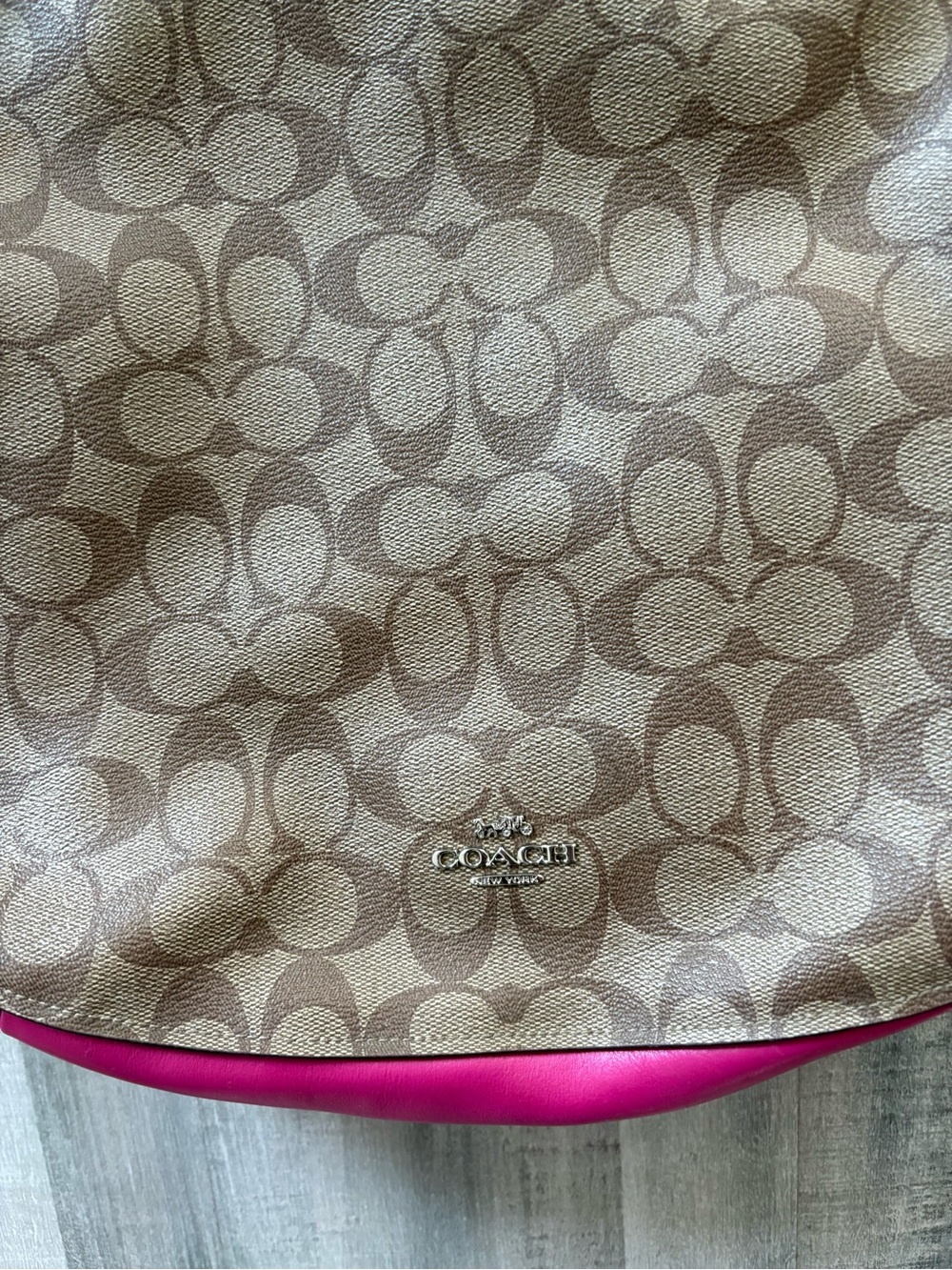 Coach Signature Canvas Hobo Shoulder Bag with Pink Trim - Picture 4 of 10